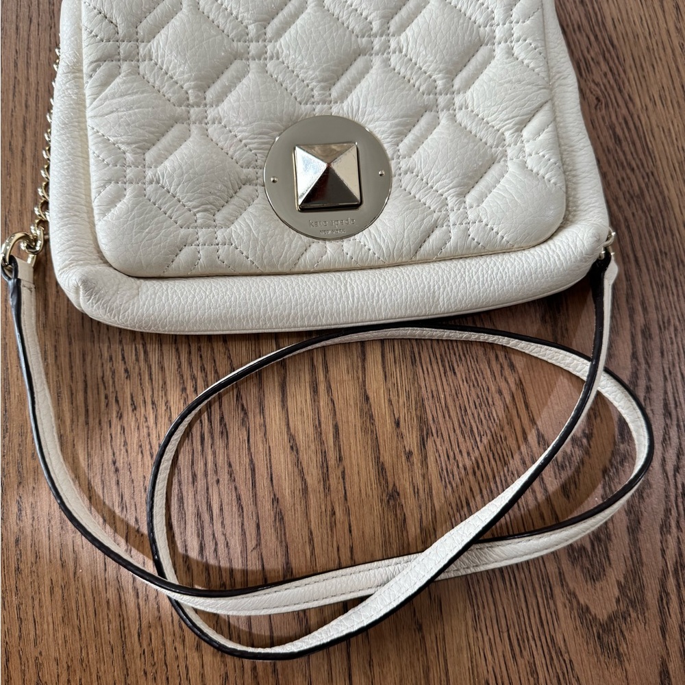 Kate Spade Cream Quilted Crossbody Bag with Silver Hardware